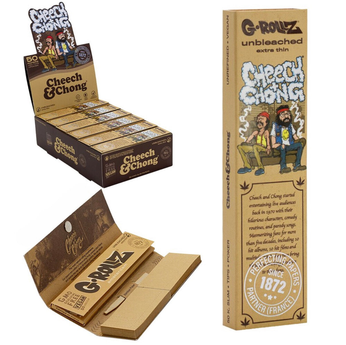 G-Rollz Cheech & Chong |Unbleached Kingsize Papers Tips & Poker